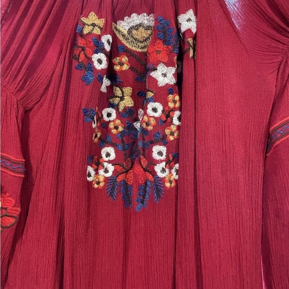 R Vioimos Women XL Red MIDI Floral Embroidery Bohemian Detail Rushed Long Sleeve - Picture 2 of 5